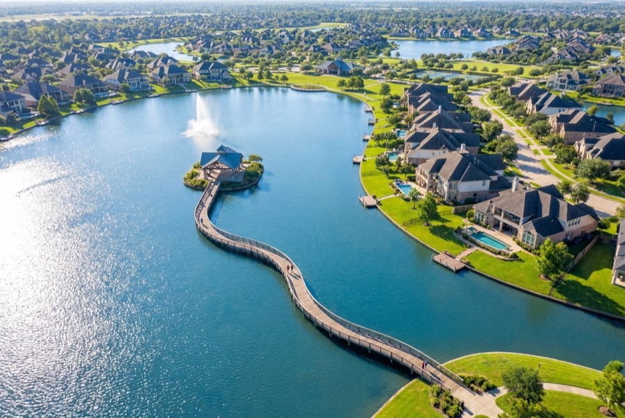Aerial view of a Cypress area landmark