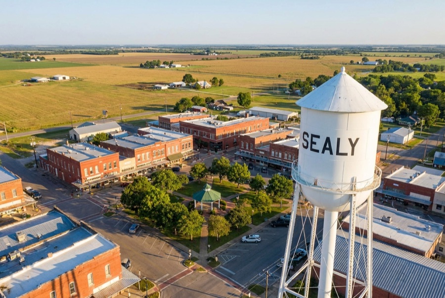 Aerial view of a Sealy area landmark