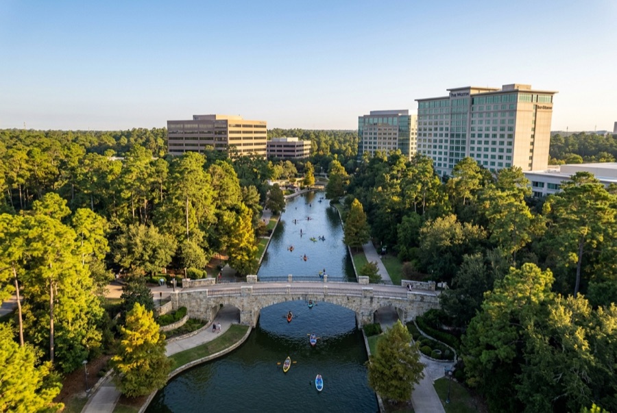 Aerial view of a The Woodlands area landmark
