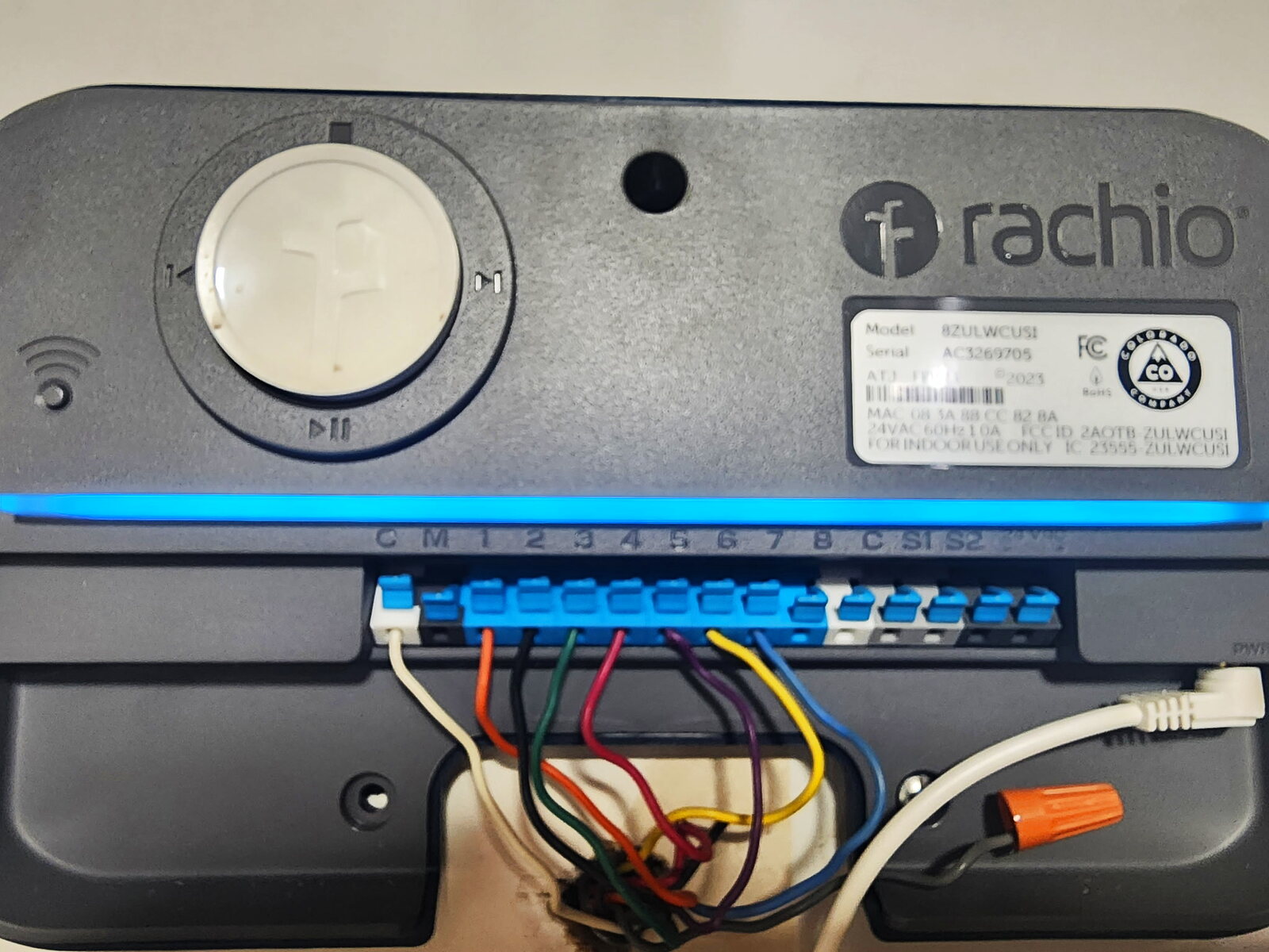 A Rachio smart Wi-Fi sprinkler controller installed by Elite Sprinkler in Katy, TX