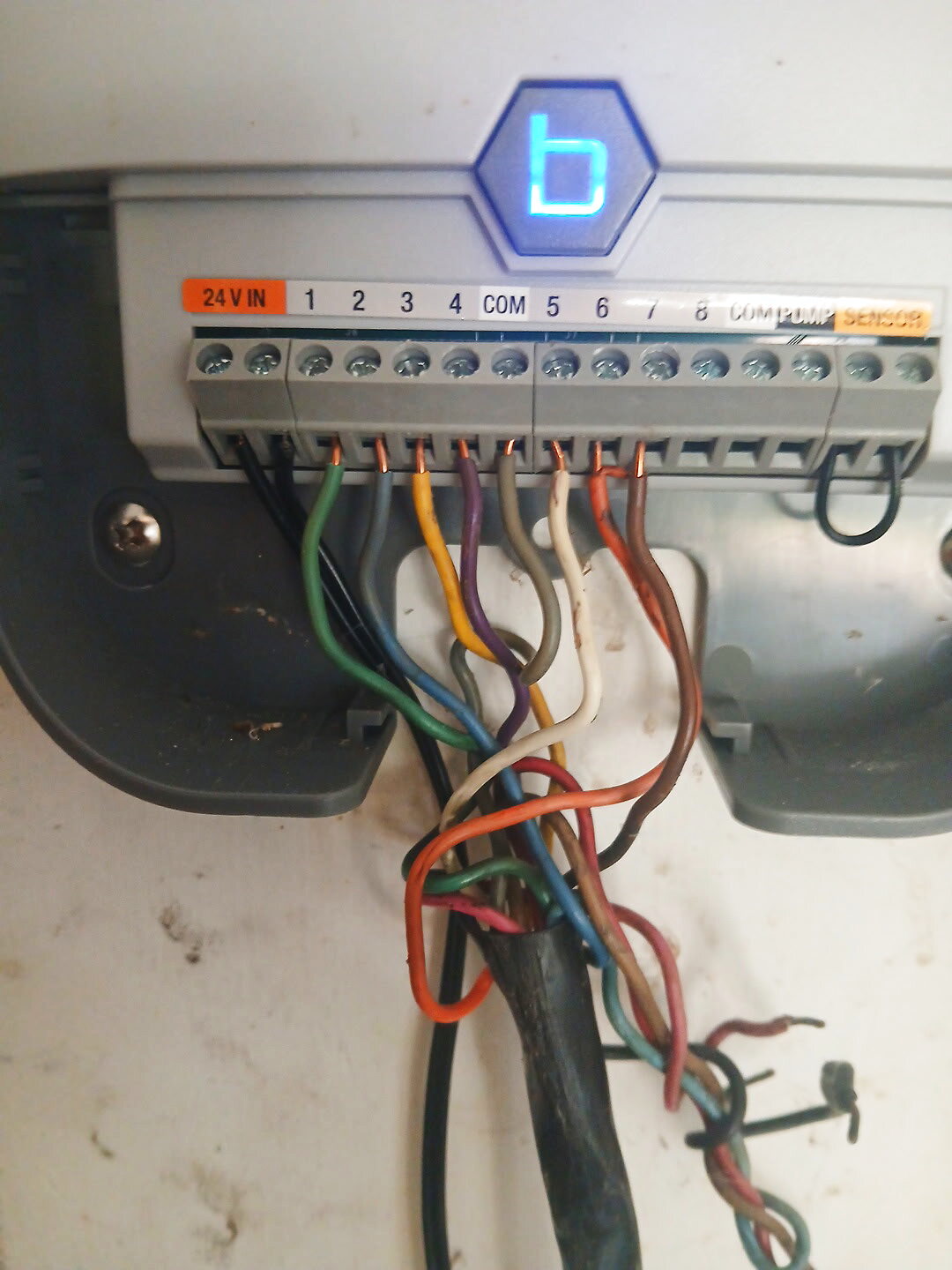 An irrigation controller opened up for wiring troubleshooting in Katy, TX