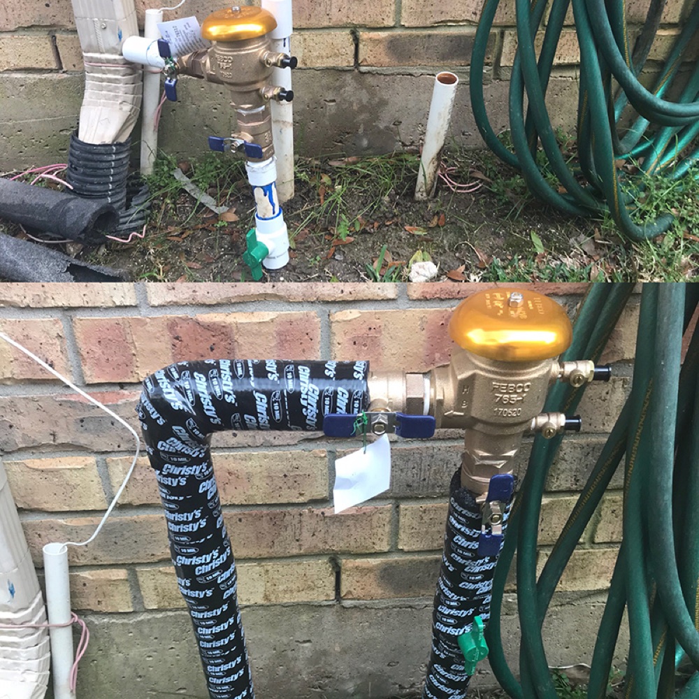 An Elite irrigation repair, before and after, near Sealy